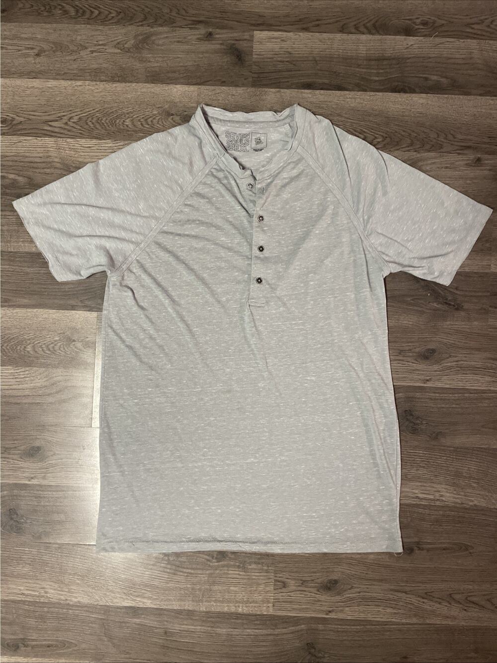 SEVEN SOULS New York Men's Henley Shirt XL Gray Short Sleeve 4-Button Slim Fit